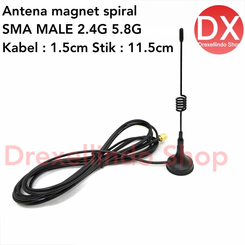 Antena Spiral magnet kabel 1.5 m SMA MALE 2.4G dan 5.8G