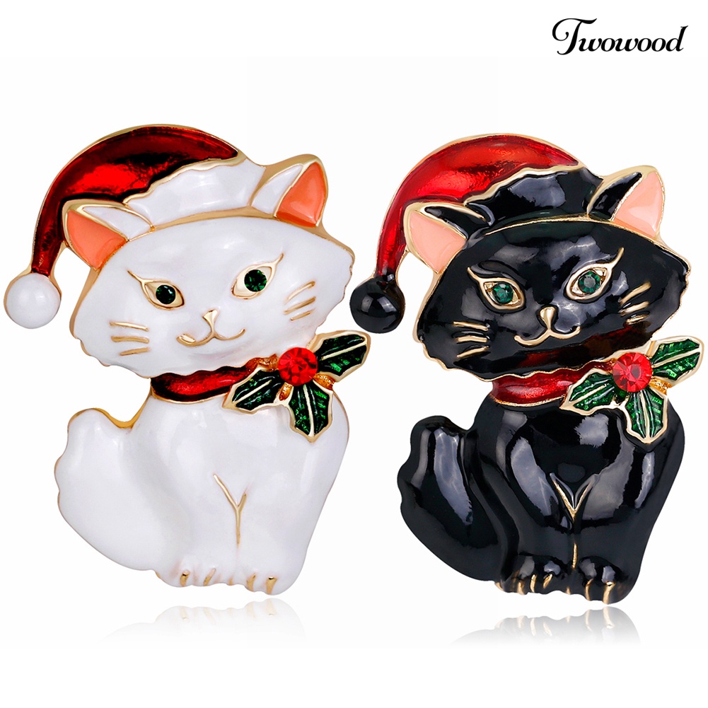 Twowood Bros Pin Enamel Kucing Natal Gaya Vintage Untuk Wanita