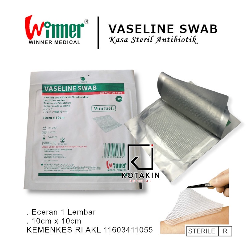 1 LEMBAR - VASELINE SWAB 10cm × 10cm / Kasa Steril Wintuel seperti lomatuell dan sofratuell
