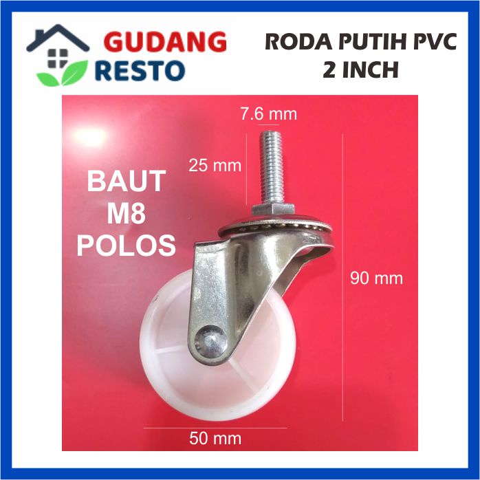 RODA PUTIH CASTER HIDUP CASTOR NYLON PVC PLASTIK BAUT 2&quot; / 2 INCH TROLI KERETA DORONG KASTOR GELEDEKAN HARGA PER BIJI / PCS NILON