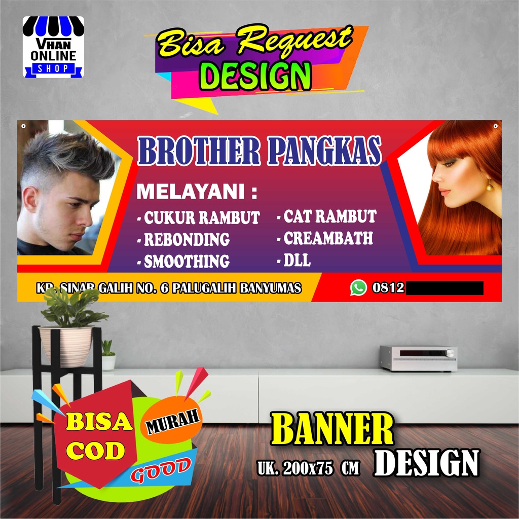 Spanduk Banner Pangkas Rambut Pria dan Wanita Keren