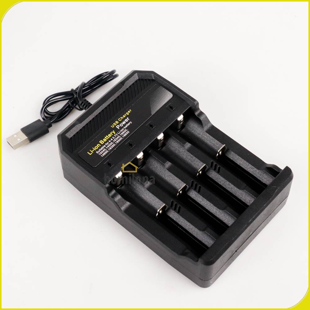 Charger Baterai USB Lithium 18650 4 Slot Taffware MS-5D84A Black