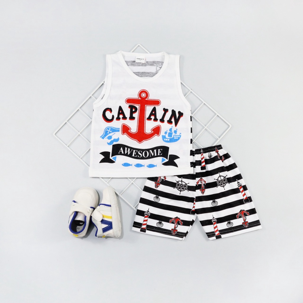 Owlet - setelan singlet anak cowok / set anak laki laki / setelan anak motif kombinasi