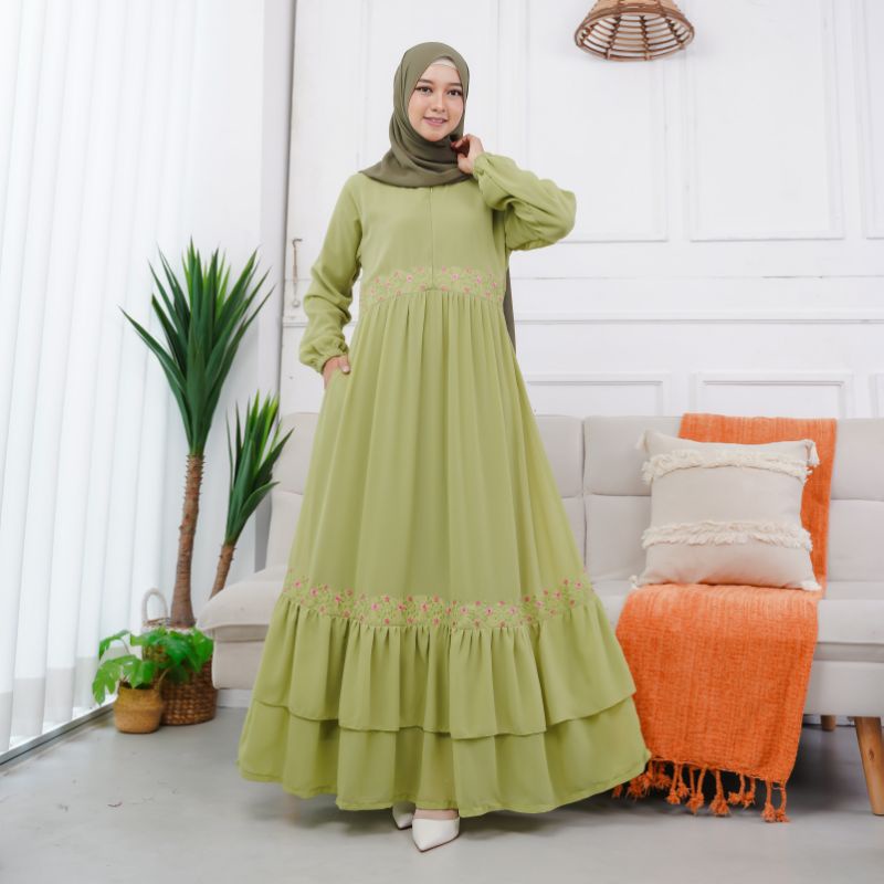 KHADIJA DRESS 2 Gamis bahan ceruty babydol aplikasi bordir seragam by Safitri Fashion
