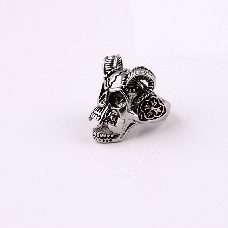 Cincin Desain Kepala Tengkorak Gaya punk Eropa Amerika Untuk Pria