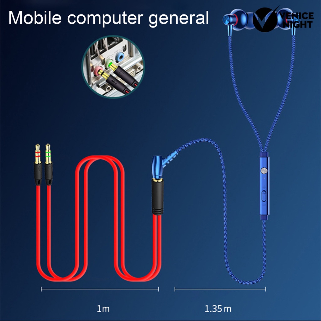 (VNEP) (Berkabel) Earphone Stereo Mega Bass Volume Adjustable 3.5mm Wire Control dengan Mic In-ear Earbud untuk Live Streaming