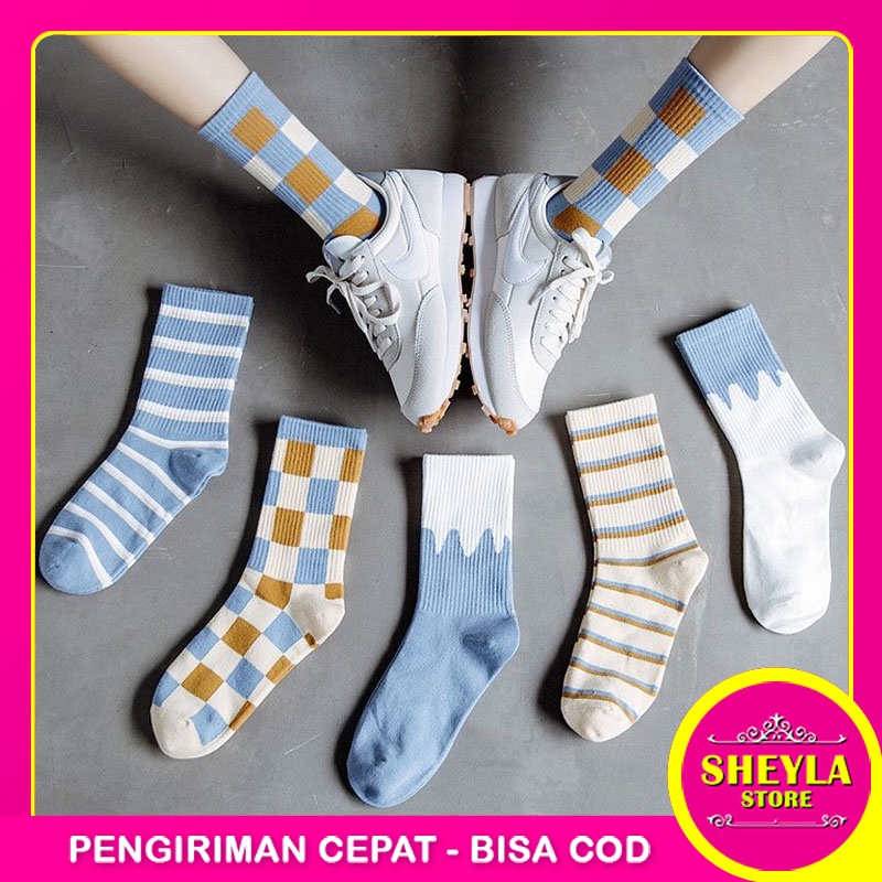 Kaos Kaki Panjang Fashion Motif Catur / Kaos Kaki Warna Cute Setinggi Betis / Women Sock Import Korean Style / TV-99