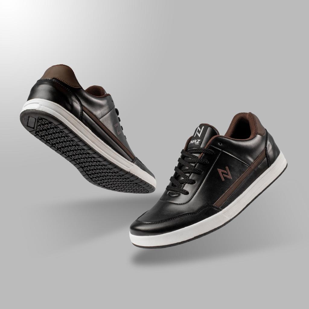 NAZ LEONARD - Sepatu Sneakers Pria Kasual Kerja Sintetis Hitam Sepatu Kets Santai Pria 100% ORIGINAL