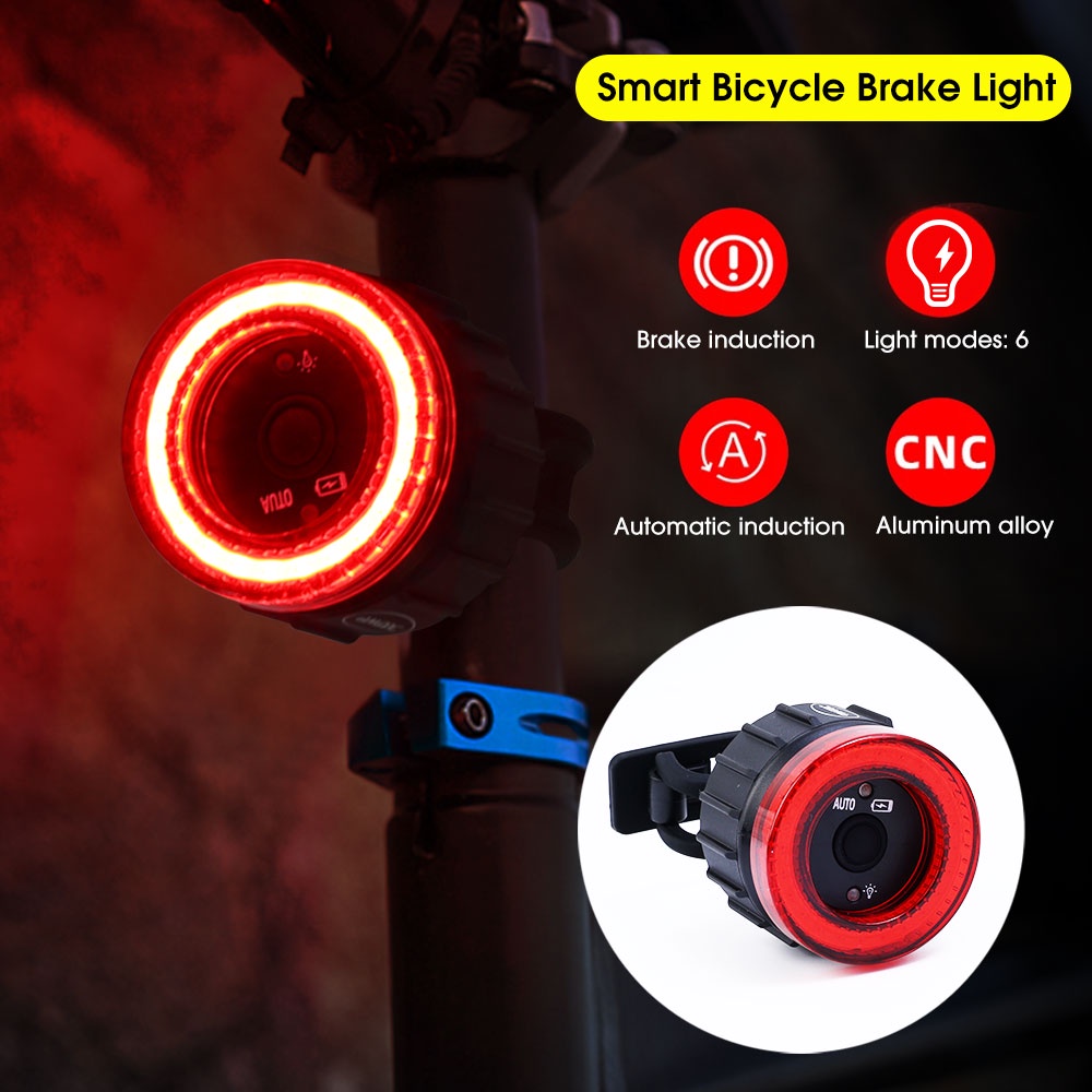 Ipx5 Tahan Air LED Charging Tail Lamp Safety Lights Untuk Berkendara Di Malam Hari Sepeda Sensor Cerdas Rem Tail Lamp