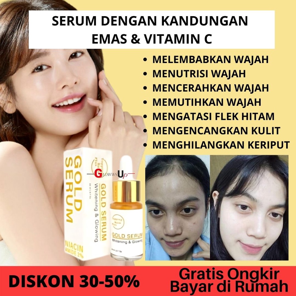 SERUM WAJAH GLOWING PELEMBAB WAJAH TOPPING BALM PLUS GOLD SERUM WHITENING N GLOWING 20ML - SERUM GOLD PENCERAH WAJAH