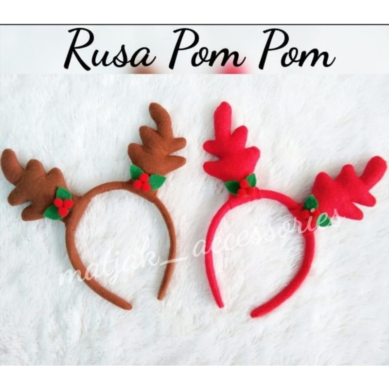 Bando Natal Dewasa Desain Tanduk Rusa Pom Pom