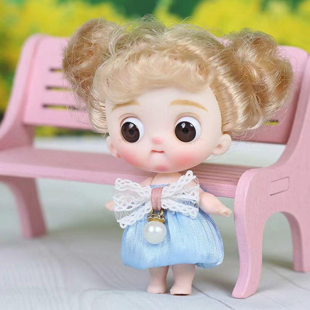 Mxbeauty Boneka BJD Mini Pakaian Fashion 12 cm Keriting Wig Hadiah Ulang Tahun Furnishing Artikel Dress Up Anak Menutup Mata Gadis Figure Mainan Action
