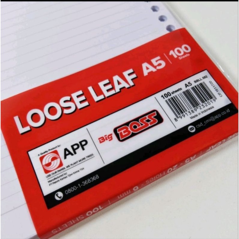 

LOOSE LEAF BIG BOSS GARIS A5 ISI 100 PUTIH / ISI BINDER / KERTAS BINDER