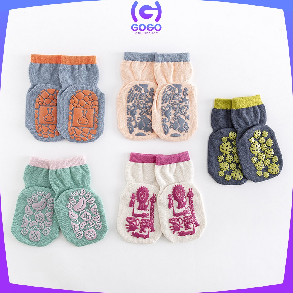 GOGO-P217 Kaos Kaki Anak Bayi AntiSlip Unisex Motif Animal / Baby Newborn Socks Anti Slip / Kaus Kaki Karakter Kartun Import