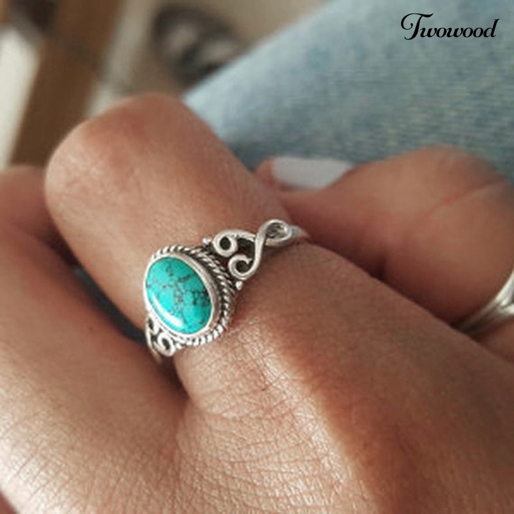 Cincin Batu Permata Turquoise Alami Antik Gaya Vintage Untuk Pernikahan