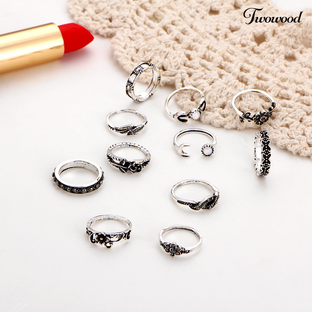 11 Pcs Cincin Knuckle Bahan Alloy Gaya Retro Untuk Wanita