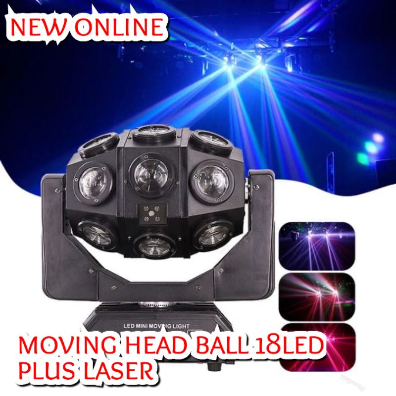 MOVING HEAD BALL 18LEDX10WATT FULL COLOUR PLUS RG LASER