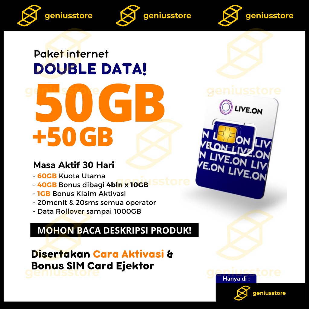 Kartu Perdana Live.On | LiveOn 50gb + 5gb Bonus 30 Hari Paket Power On Live On XL Axiata 4.5G