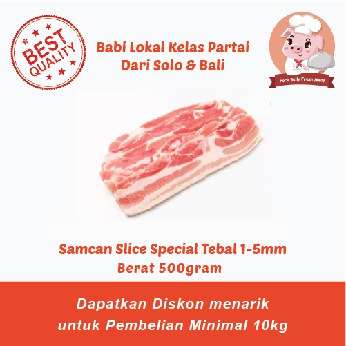 

Samcan Slice Bali / Pork Belly Slice tanpa kulit kualits premium Tebal 1-2mm berat 500gram