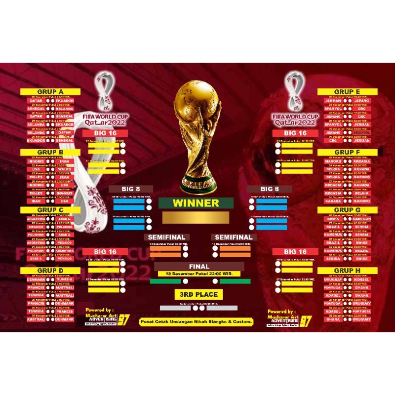 Poster jadwal piala dunia 2022 murah A3