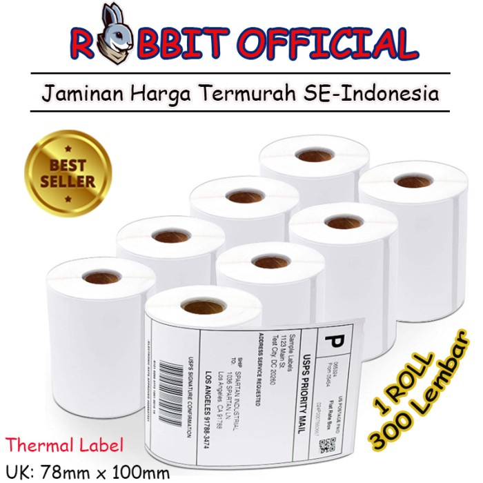 

Therm Label Thermal 78 X 100 Kertas Sticker Barcode 78X100 Mm Isi 300 Pcs