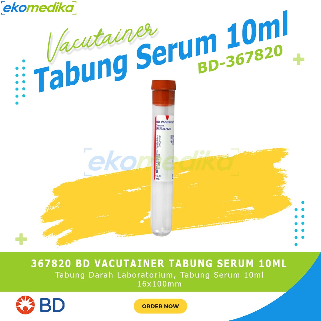 367820 BD Vacutainer Tabung Serum Plain 10ml 16x100 PLBL RD 100 ED. 06/2027