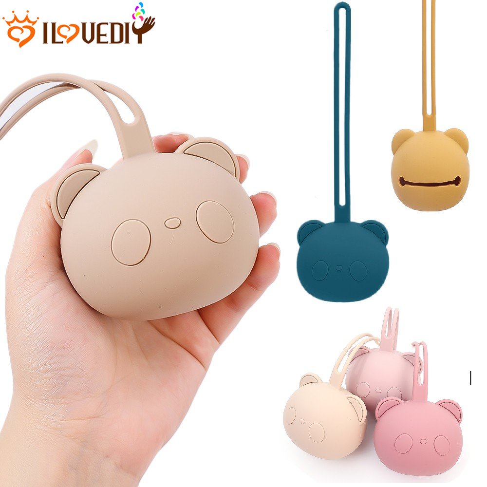 1pc Paket Benda Kecil Portabel Perhiasan Koin Kantong Dengan Tali Tas Kepala Panda Lucu Kunci Headset Wadah Penyimpanan Dot Bayi Silikon Tempat