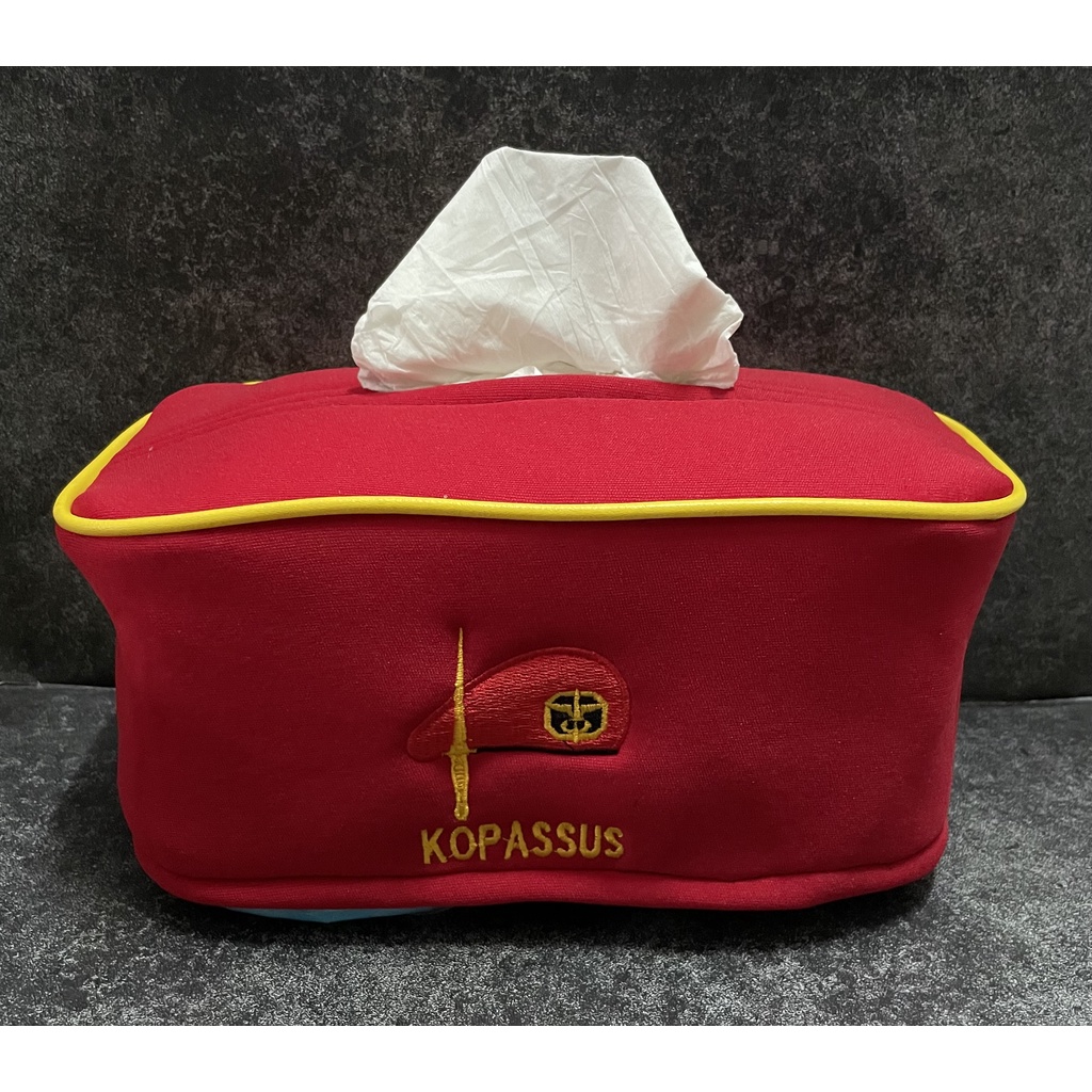 Kotak Tissue Kopassus (Merah) - Tempat Tissue Mobil - Tissue Box Kopassus Baret