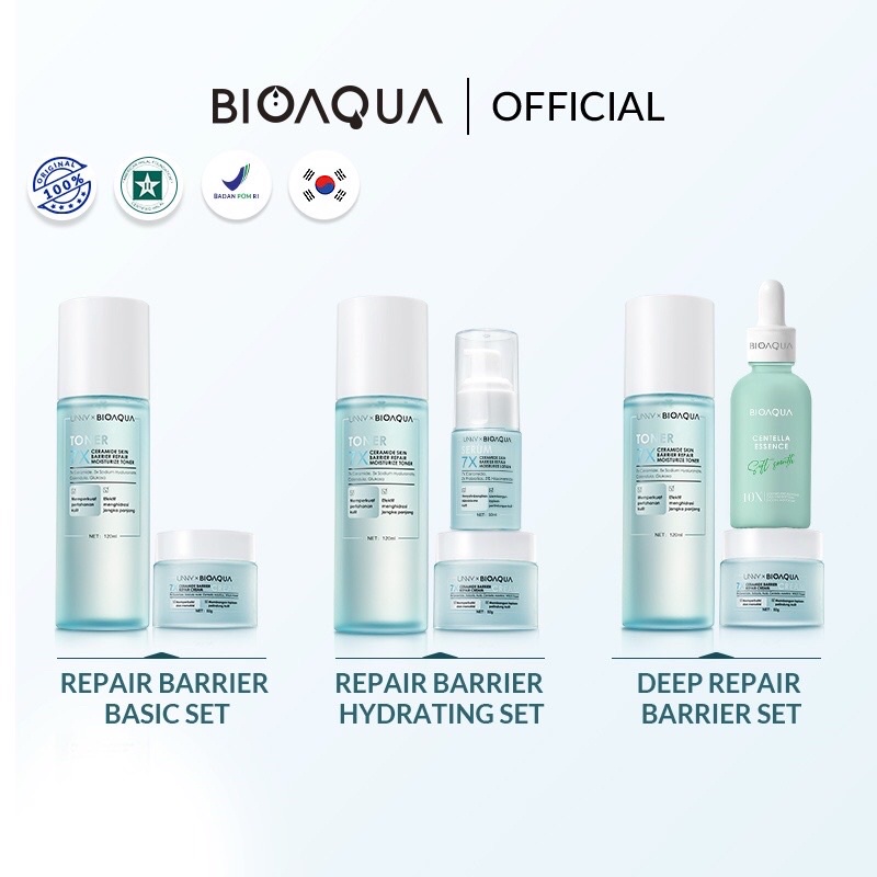 BIOAQUA 7X Ceramide Skin Barrier Repair Moisturizer Set Paket Skincare Cream Pemutih Wajah/Hydrating