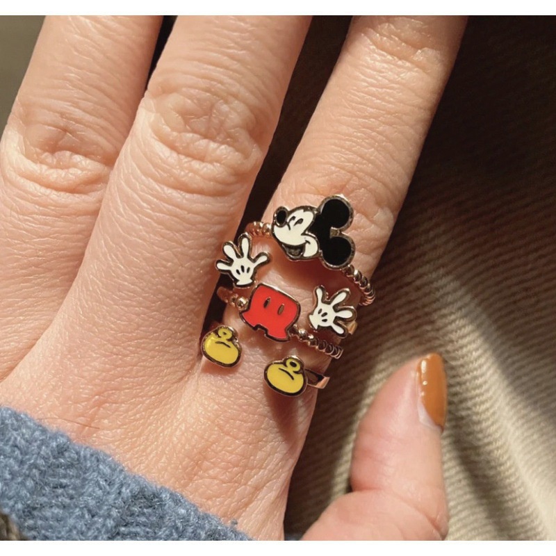 Cincin Model Terbuka Desain Disney Mickey Bahan S925 Silver Dapat Disesuaikan Untuk Hadiah