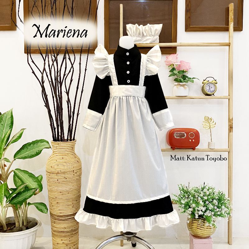 dress mariena FREE BANDANA / dress natal anak dan dewasa /dress belanda /dress noni belanda /kostum koki /baju koki