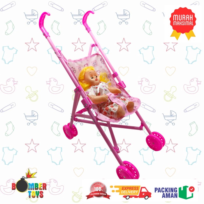 MAINAN DORONGAN BAYI BONEKA STROLLER BAYI 20193-1 Music Besar Jumbo papa mama ic