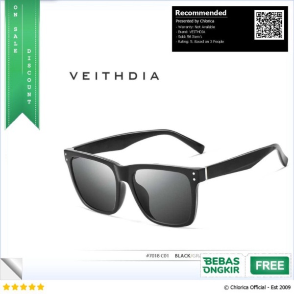Promo Veithdia Kacamata Classic UV Polarized Sunglasses - 7018 - Hitam Gray VEITHDIA Limited