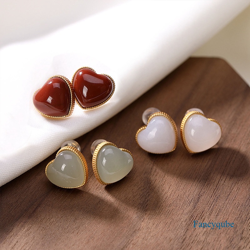 Fancyqube Anting S925 Sterling Silver Lapis Emas Aksen Batu Akik Merah Untuk Wanita
