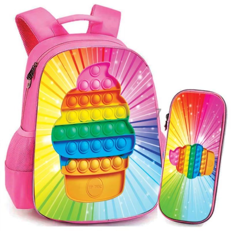 Tas Ransel Sekolah Anak Perempuan TK SD Pop It Printing 2in1 Tebaru Kekinian COD