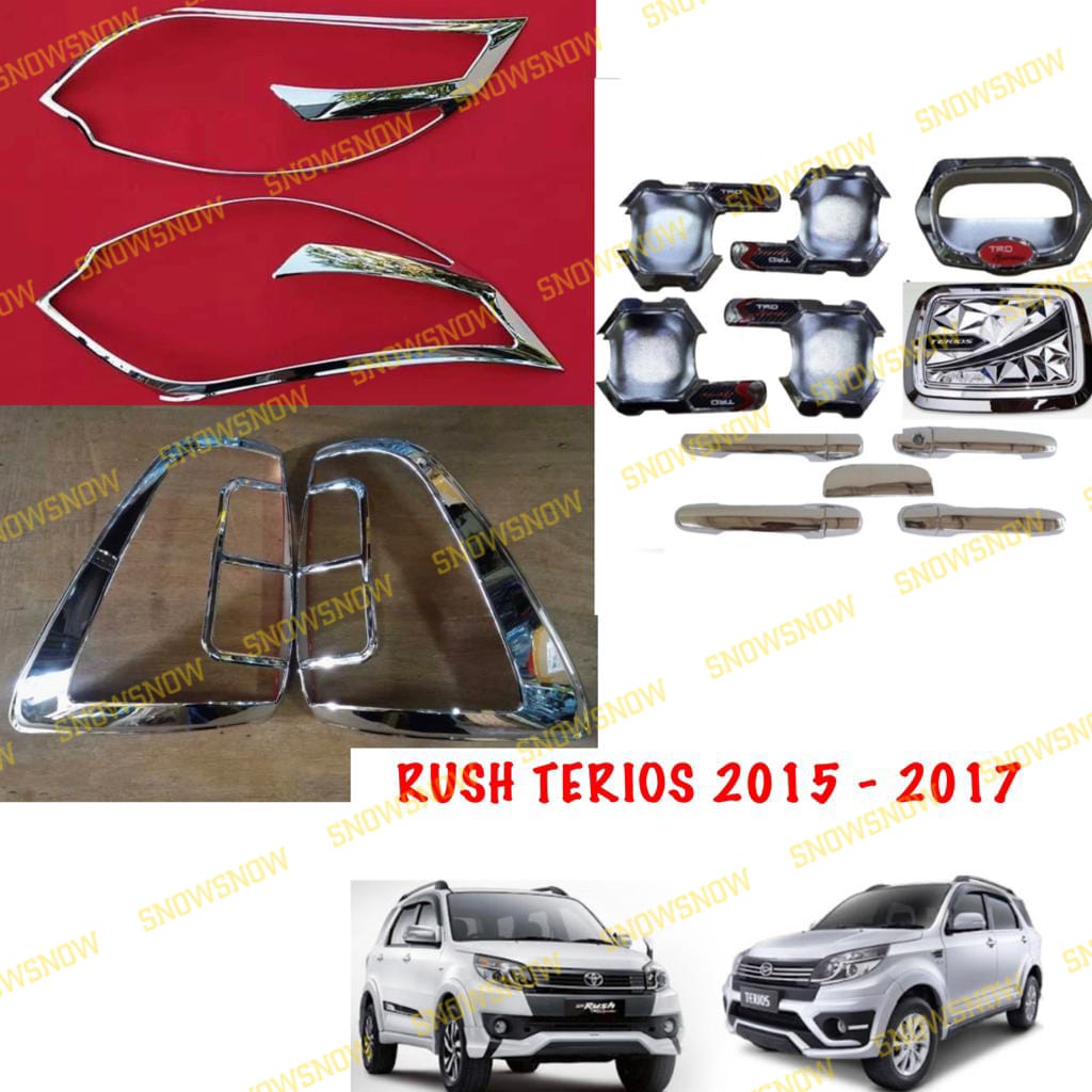 Paket Garnish Depan Belakang Outer Handle Tank Cover New Rush Terios 2015 2016  2017 Sporty TRD Hitam  &amp; Chrome