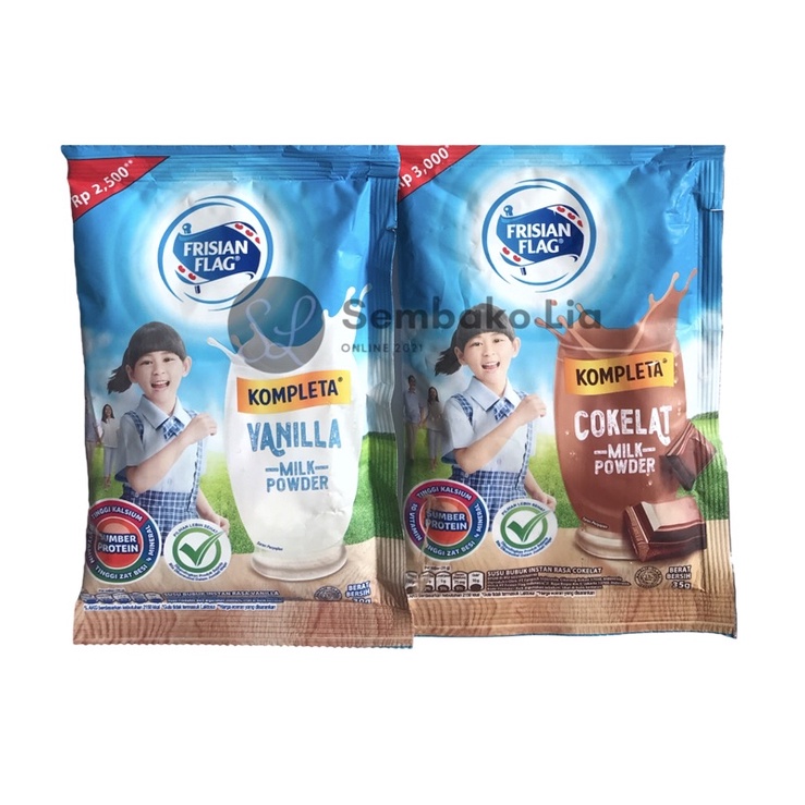 Susu Bubuk Frisian Flag KOMPLETA Cokelat Vanilla Renteng