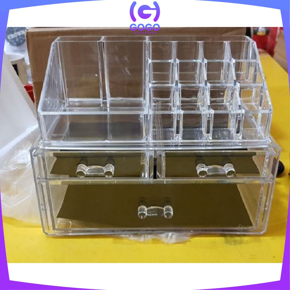 GOGO-K16 Kotak Make Up Acrylic + 3 Laci Rak Kosmetik Organizer / Rak Serbaguna / Storage Box Cosmetic