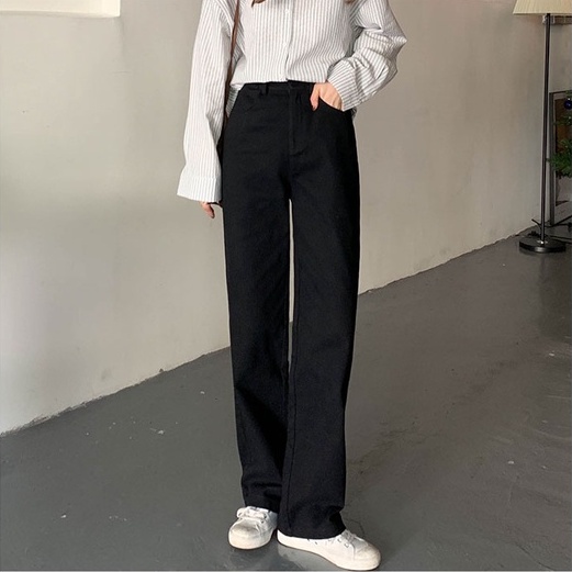 Krem/Hitam Kulot Jeans Wanita / Celana Jeans Panjang Wanita Highwaist Fashion Import