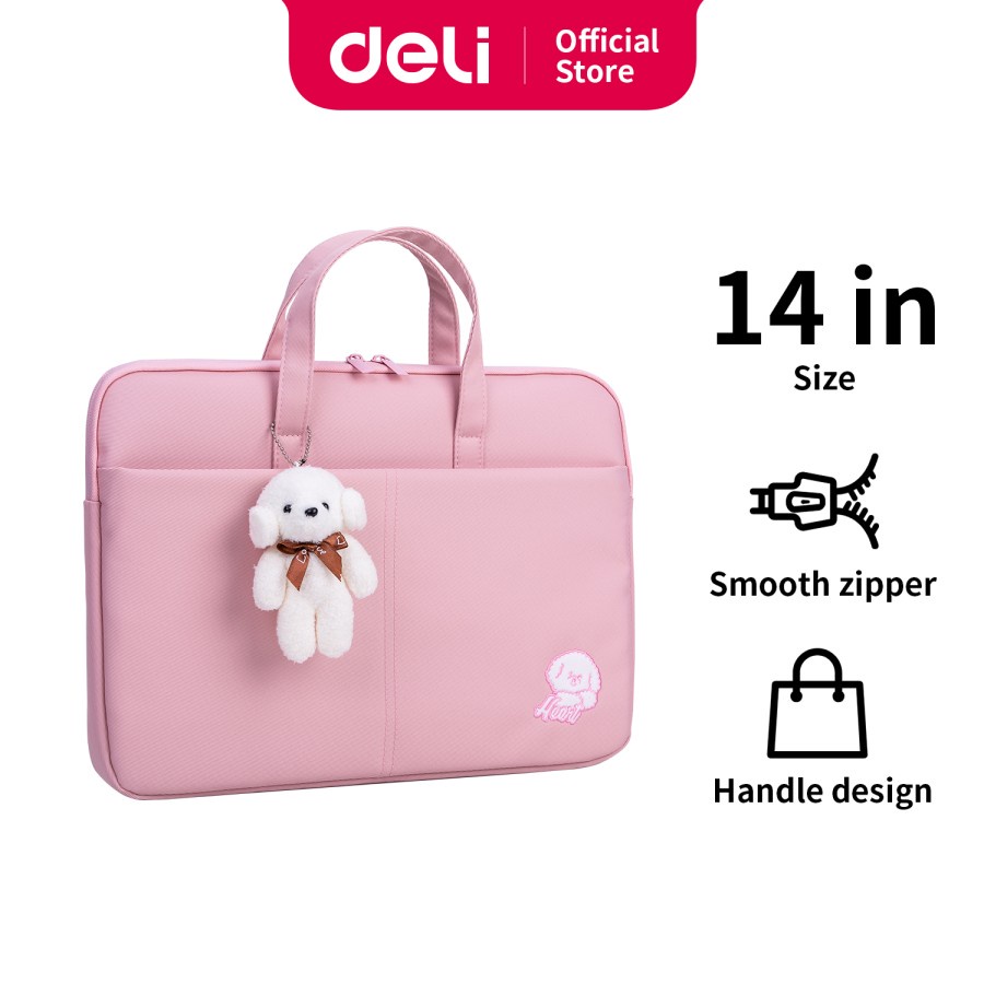 Tas Laptop Deli Terylene 14 inch Liontin Boneka Lucu Lapis Dalam Busa