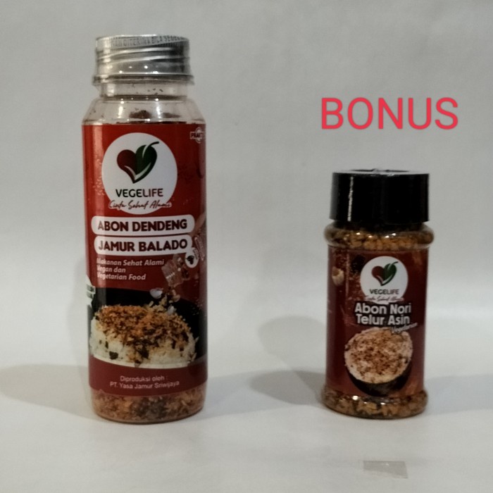 

VEGELIFE Abon Dendeng Jamur Balado Makanan Vegan/Vegetarian Rasa Pedas