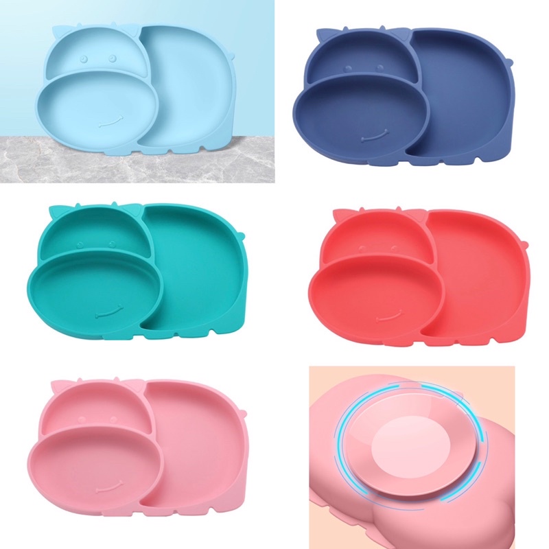 Piring Silikon Anak Anti Slip / Piring Sekat Silikon / Mangkok Silikon Anak