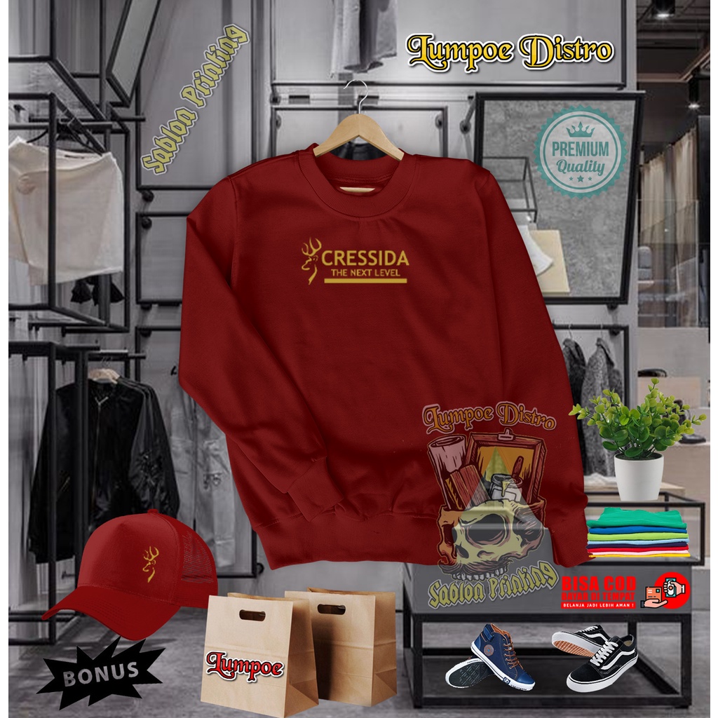 Free TOPI Sweater Cressida Quality Gold Premium Baju Tshirt Lengan Panjang Tebal Crewneck Branded Or