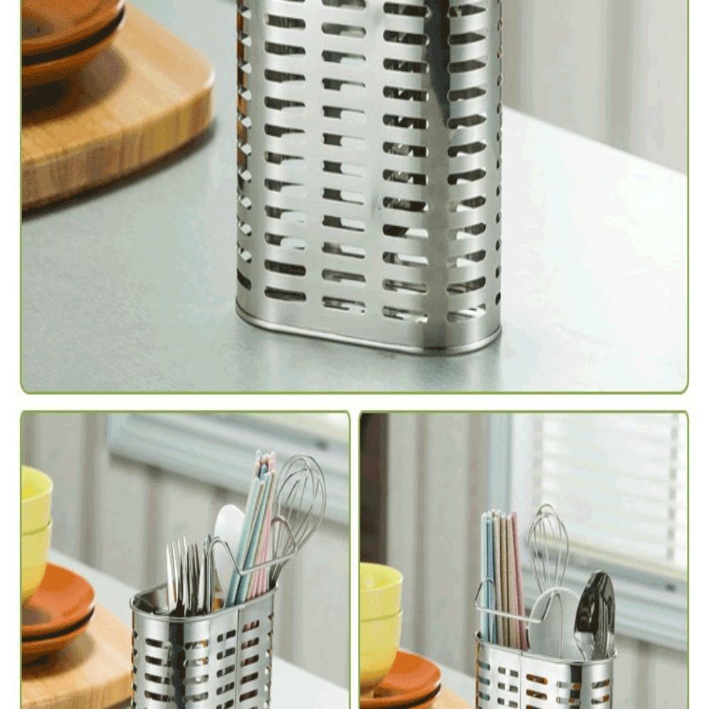 R-FLOWER Stainless Steel Chopstick Holder Punch Free Kotak Penyimpanan Alat Dapur Sendok Garpu Pengering Drainer Rak