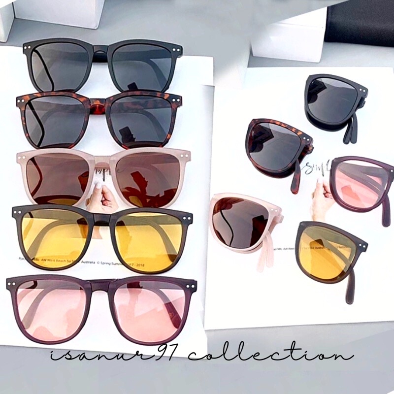 ISANUR97 | Kacamata Hitam Pria Wanita Sunglasses Model Lipat Gaya Retro Korean INS fashion