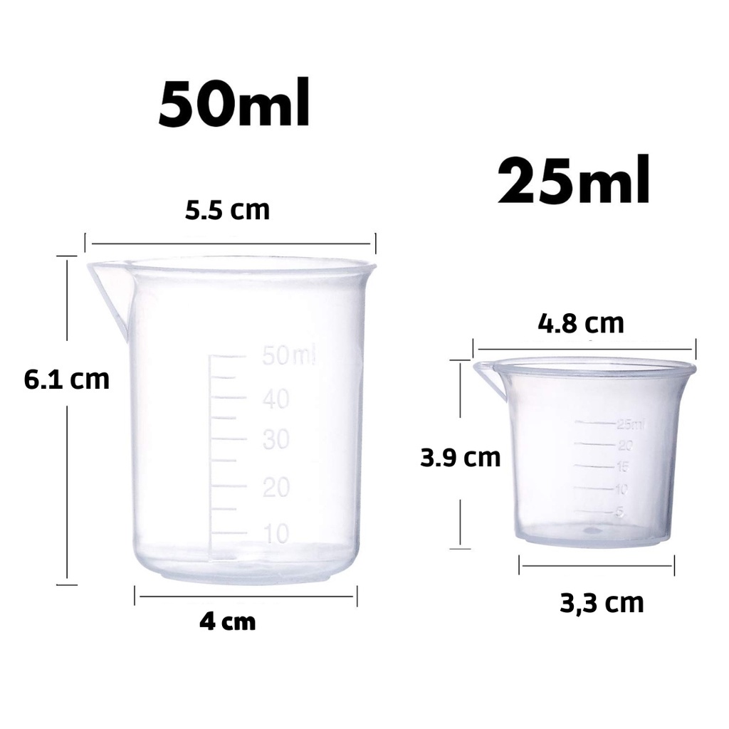 (Bisa COD) Gelas Ukur Takar Lab Beaker Plastik Murah Measuring Cup Garis Takaran 50ml dan 25ml