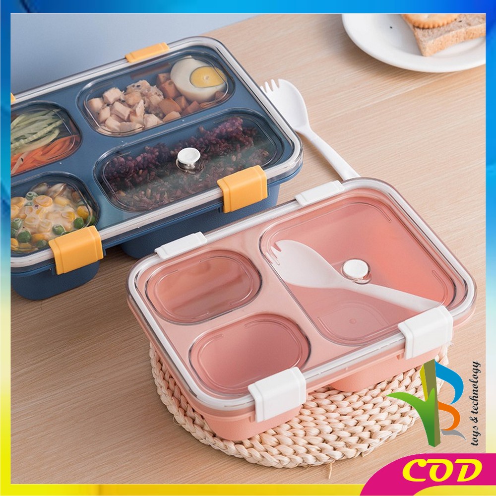 RB-C446 Kotak Bekal 3 Sekat 4 Sekat Anti Tumpah Tempat Makan Lunch Box Free Sendok Food Grade Impor Murah