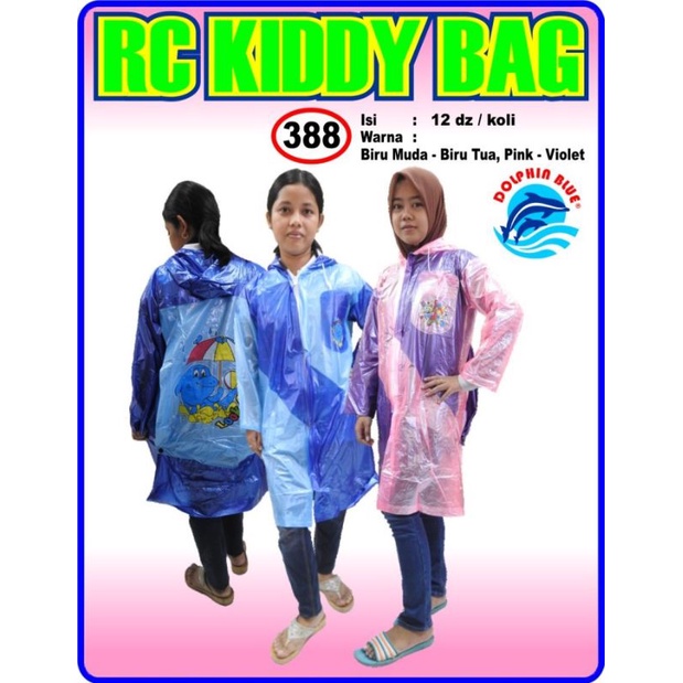Jas Hujan Remaja Karakter KIDDY BAG Dolphin Blue Model Jaket Atasan Rok Terusan Mantel Anak Laki Perempuan Usia 8 10 15 Tahun Karet Tebal