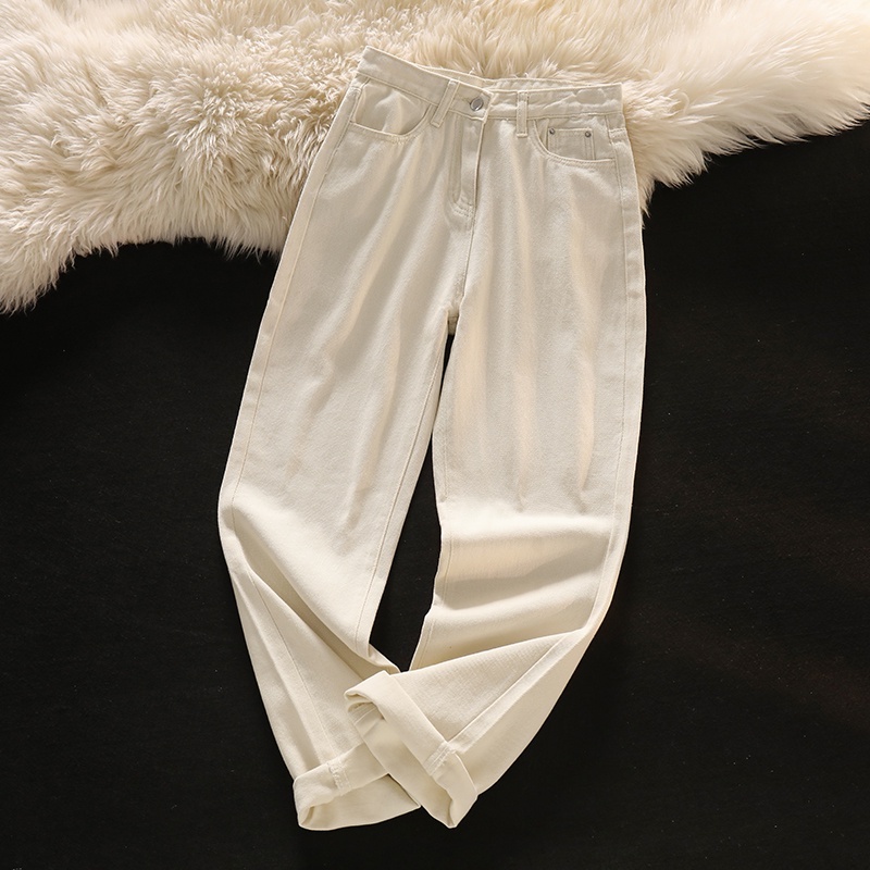 Krem Kekinian Highwaist Kulot Jeans Wanita Loose（Realpict）