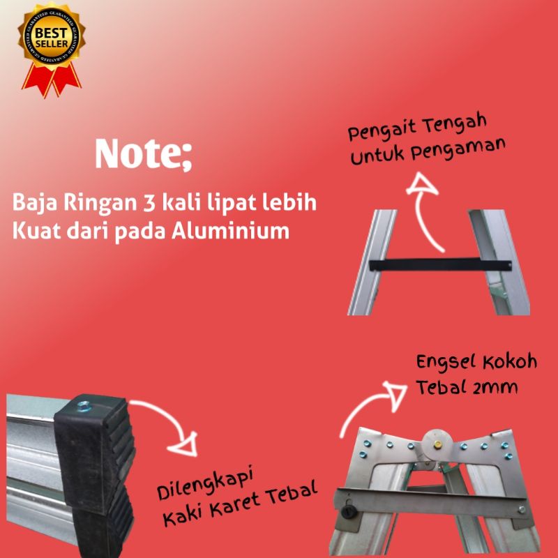 Tangga Lipat Baja Ringan 1m - 2m /Jumbo Carbon Steel Anti Karat, Kokoh dan Presisi